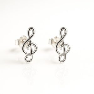 Silver Music Note Stud Earrings